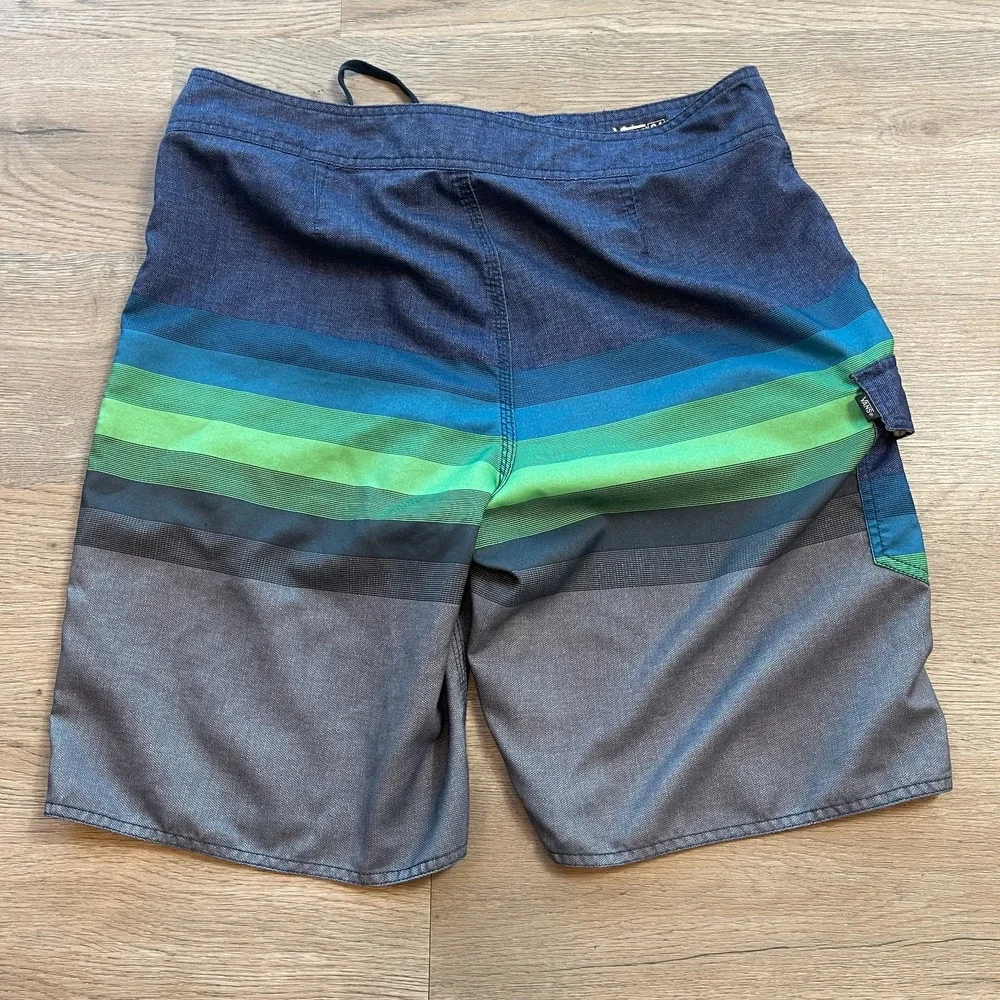 Vans Mens Board Shorts Swim Trunks Striped Blue Green Gray Size 34